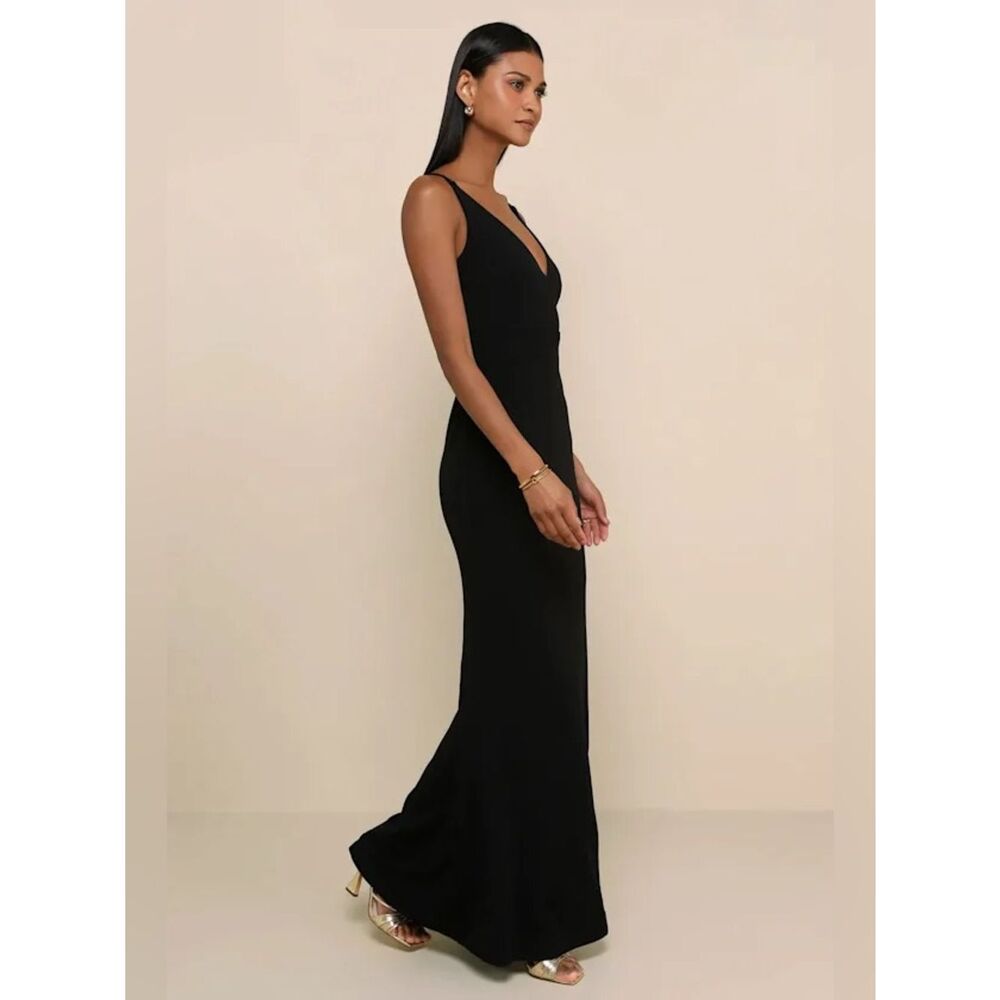 Lulu’s Melora Black Sleeveless Maxi Dress Elegant Black V-Neck Evening Dress NWT